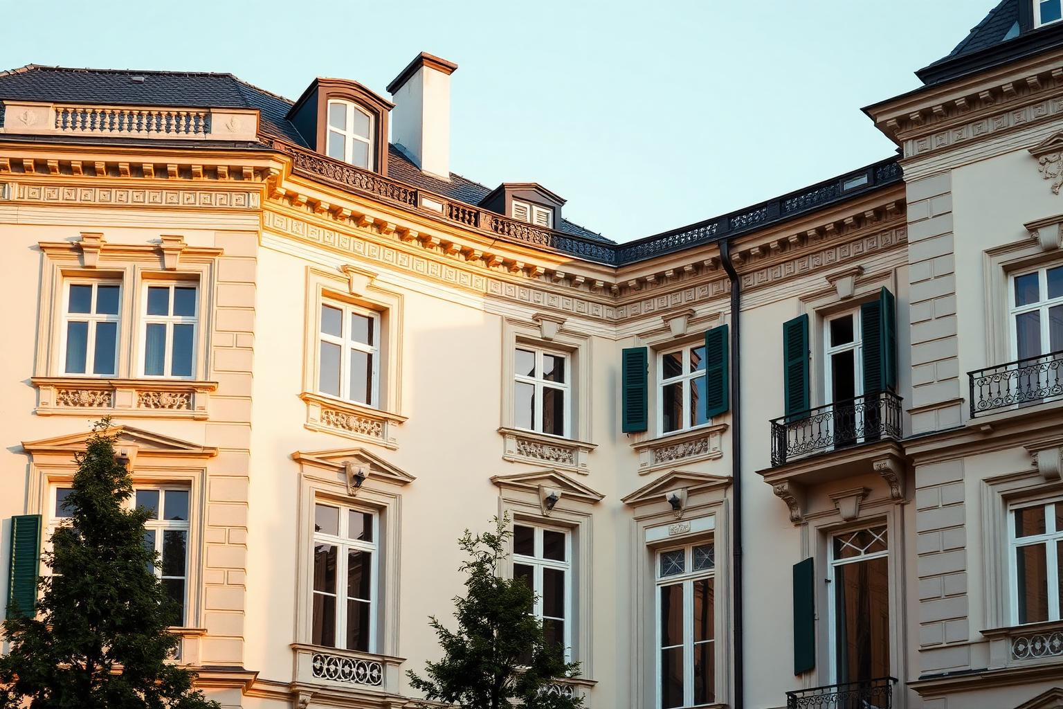 Sanierte Bestandsimmobilie mit moderner Holzergänzung und begrüntem Innenhof mit alten Bäumen